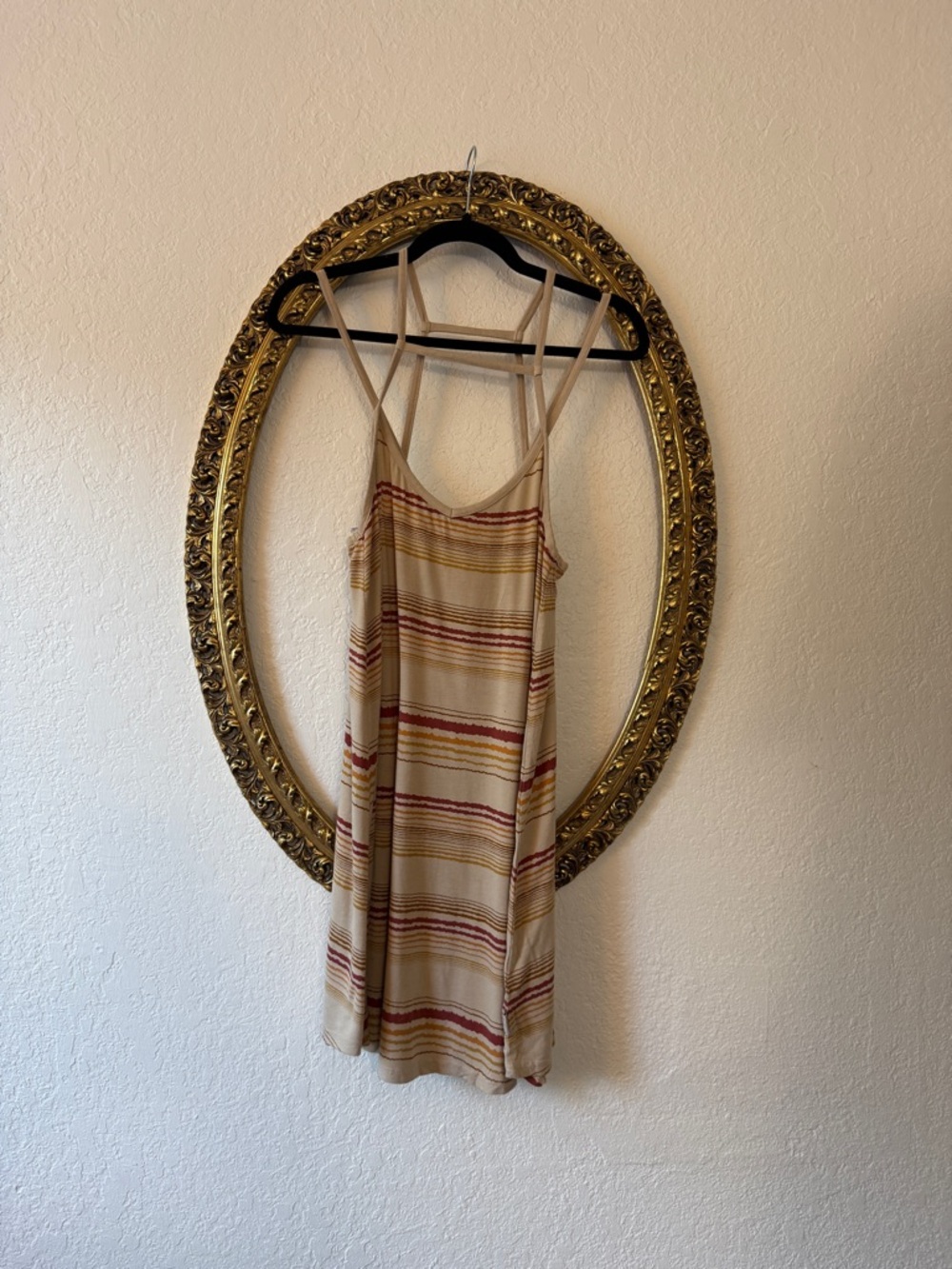 RVCA Beige Tank Dress with Red and Mustard Stripes